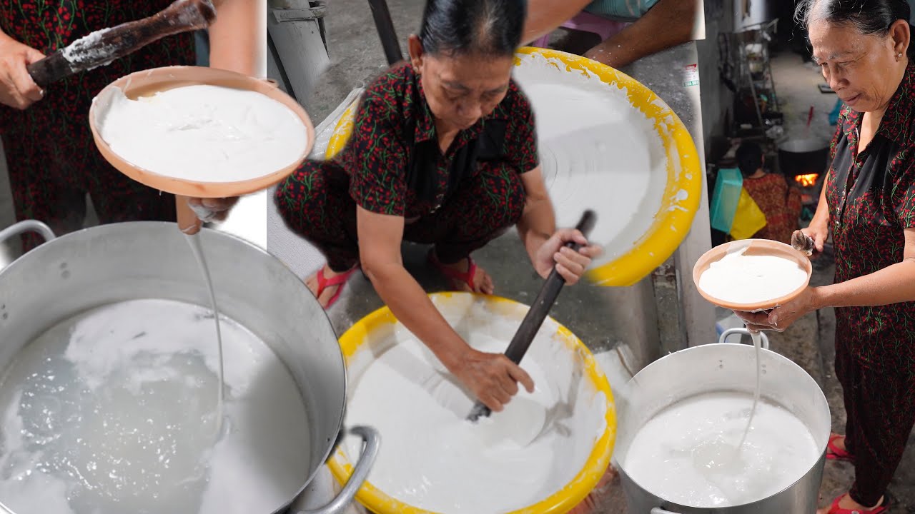 Độc lạ người phụ nữ sử dụng chiếc phễu gõ nên sợi bánh canh thon dài gia truyền hơn 60 năm