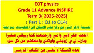 EOT Physics Grade 11 Advance INSPIRE Term 3 (2024-2025) (Part 1: Q1 to Q14)