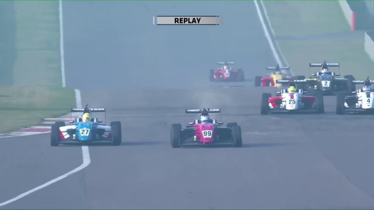 MRF Challenge Formula 2000 2017. Race 2 Buddh International Circuit. Ralf Aron gets air