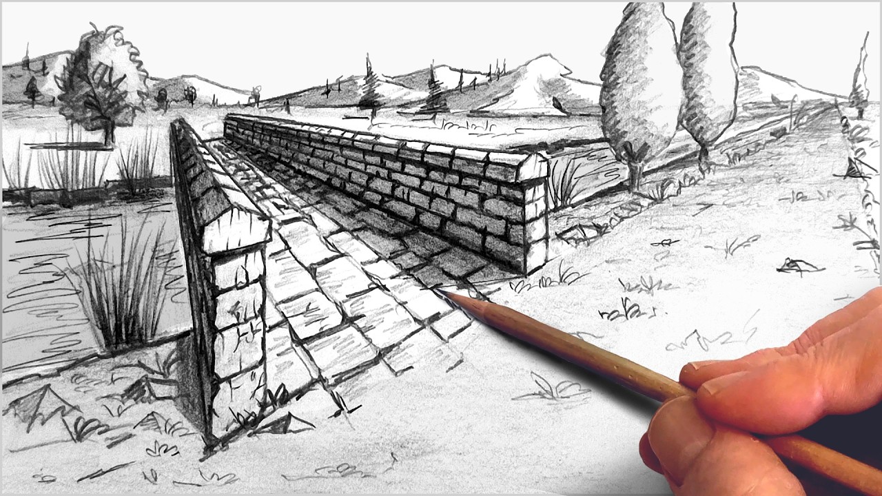 How to Draw a REALISTIC Stone BRIDGE in Two Point Perspective - YouTube