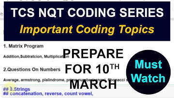 TCS NQT Important Coding  Topics (Must Watch) | TCS Exam