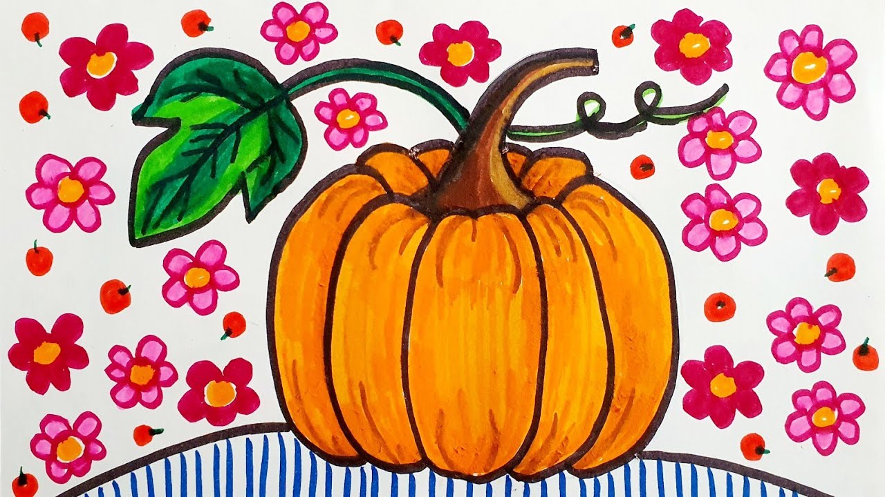 Vẽ hoa, quả| Chủ đề 7| Mĩ thuật lớp 1| Cách vẽ quả bí ngô đơn giản| How to draw a pumpkin simply