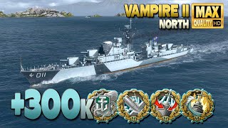 Destroyer Vampire II: MVP on map North - World of Warships