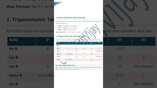 Trigonometry Table Short Trick 🔥 | Class 10 Maths Ch 8 (Part 2) #shorts#classwithvijay #trigonometry
