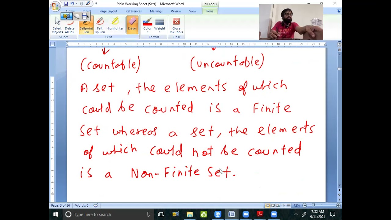 11 Sep 21 Class 11th Maths (Sets -Empty Set, Finite & Infinite Sets, Equal Sets -Intro & Definition)