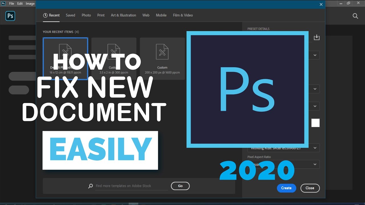 How to fix New Document Create Option Not Working in Photoshop 2020 ...