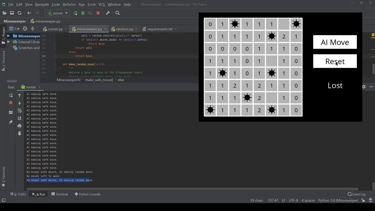 CS50, AI, project1b, Minesweeper - YouTube