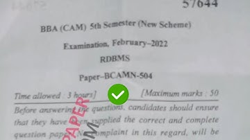 Mdu BBA CAM 5th Sem RDBMS Questin Paper 2022