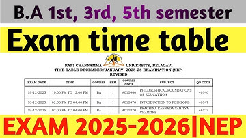 BA 1, 3, 5th semester updated exam time table 2025-2026 | RCUB | NEP | exam time table 2026