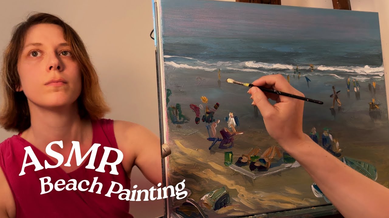 ASMR Palette Knife Painting a Summer Beach Scene (Soft Spoken Commentary)
