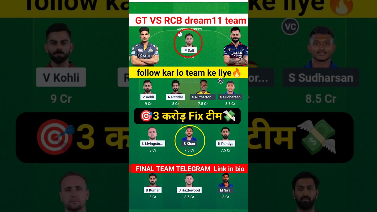 RCB vs GT Match Prediction|RCB vs GT 2025|RCB vs GT Dream11 Prediction 2025|GT vs RCB 2025|GT vs RCB