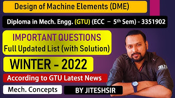 Design of Machine Elements (DME) (3351902) imp questions | For GTU Exam | Diploma in Mech Students
