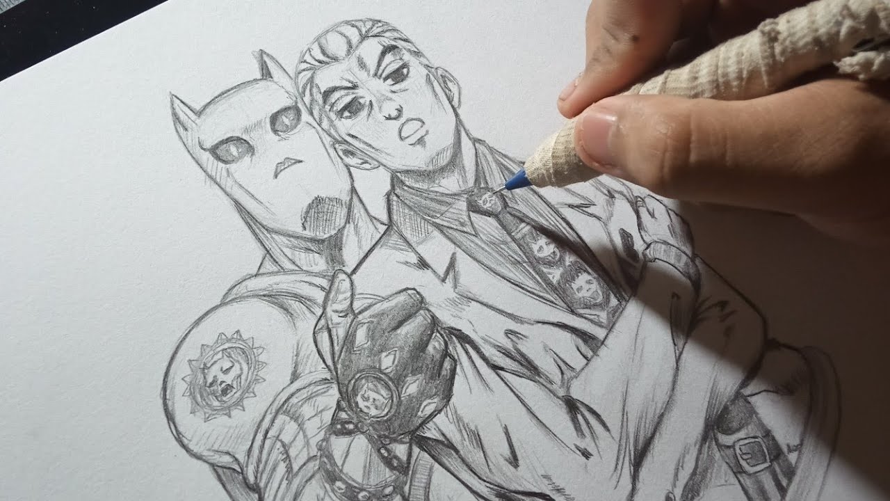 Studying poses with the best possible way - drawing JoJo characters! Kira  Yoshikage and Killer Queen by me : r/learntodraw