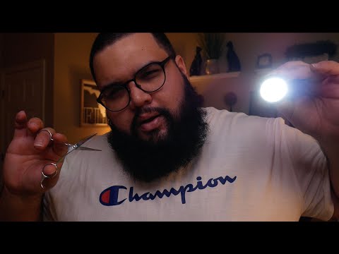 ASMR relaxing virtual haircut and face treatment (snips, spritz)