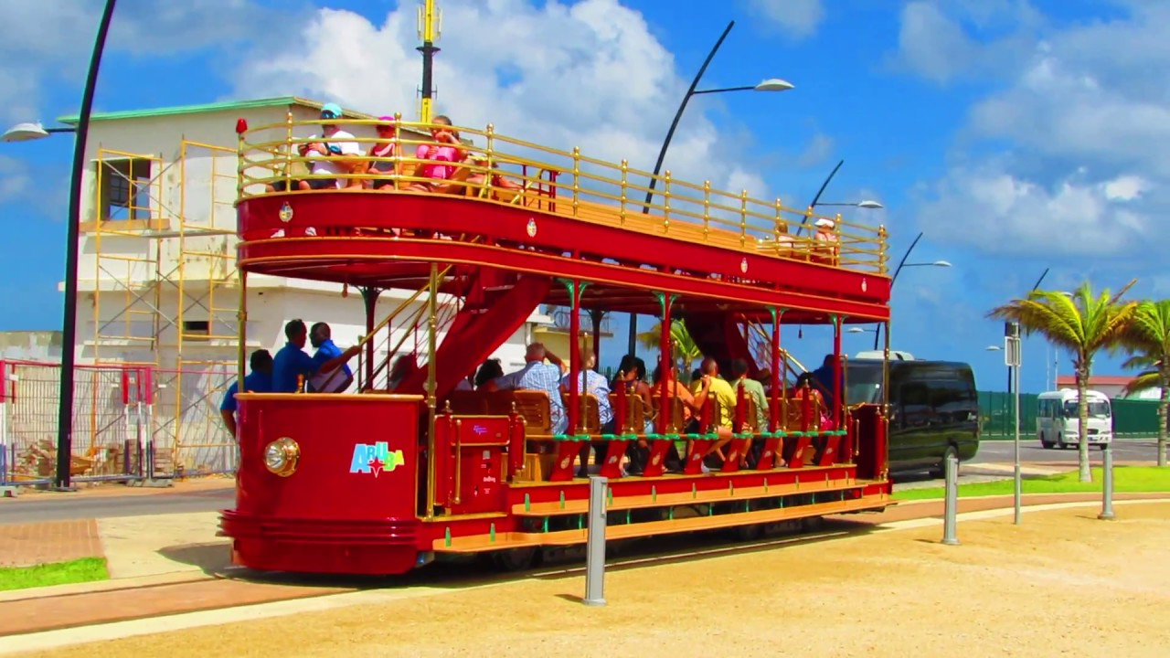 7/19/18 Aruba Red Doubledecker streetcar departing Port of Call