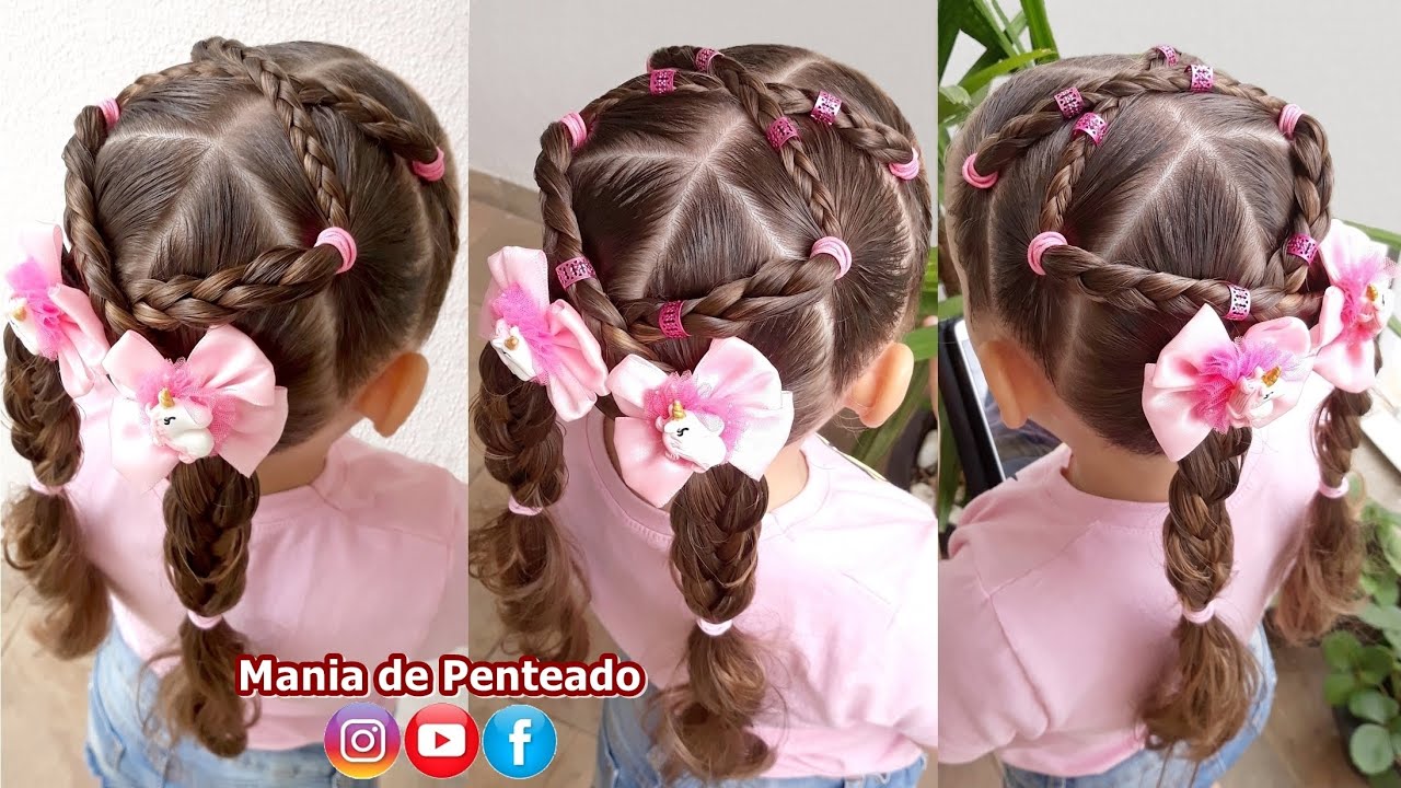 Penteado Infantil Fácil com Elásticos Coloridos  Easy Hairstyle with  Colorful Elastics for Girls 🌈🥰 