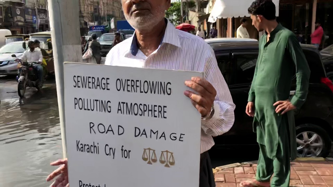 Zaibunnisa Street Saddar .. Rain Sewerage Water .. Protest dt 4