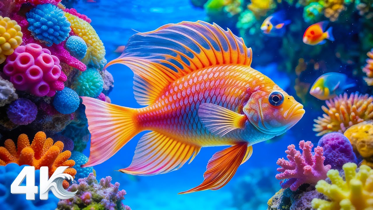 4K Ocean Dreams - Colorful Coral Fish & Jellys - Relaxing music for meditation and study