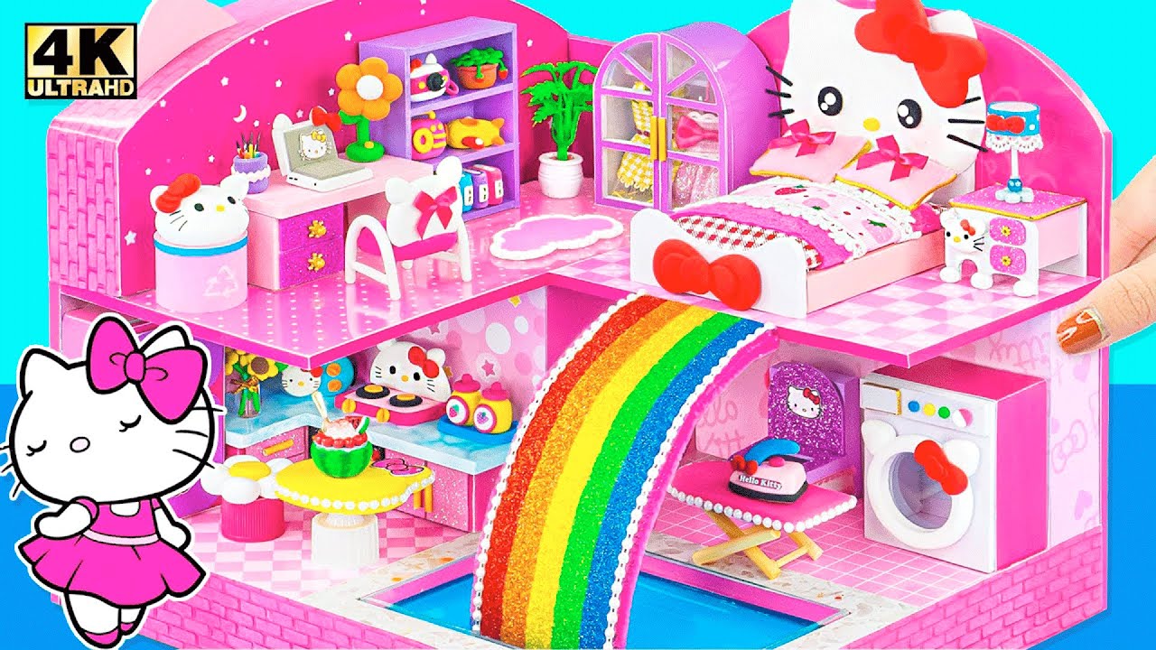 Make Hello Kitty Pink House with Rainbow Slide, Bed, Kitchen