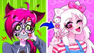 From Nerd to Cat Girl|| Tik Tok will help you do extreme makeup || TaDa Toons TV