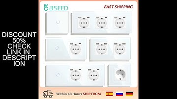 BSEED EU Standard USB Single Socket Touch Switch 1Gang 1Way White Crystal Sensor Wall Light Switch P