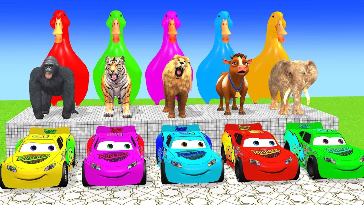 Long Slide Game With Cow Elephant Gorilla Hippopotamus Tiger 3d Animal Game Funny 3d Animals