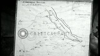 Map of Battle Sector East of Verdun, France, in World War One. French gun crew fi...HD Stock Footage