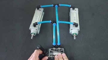 Como ligar 2 cilindros pneumáticos com apenas 1 válvula pneumática