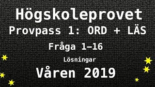 Högskoleprovet 2019 Våren Lösningar Pass 1 Verbala - ORD + LÄS
