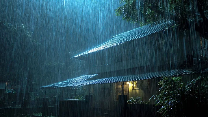 Goodbye Stress to Sleep Instantly with Heavy Rain & Thunder on Old Metal Roof in Rainforest at Night