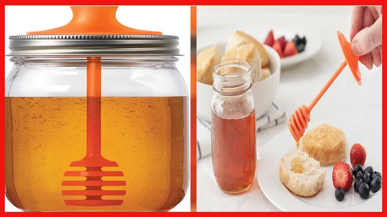 Jarware Honey Dipper Lid for Regular Mouth Mason Jars, Orange, 16Ounce