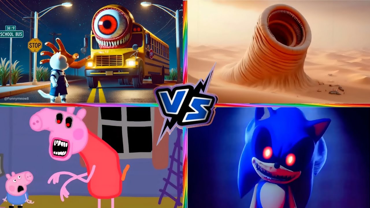 School Bus Vs Erosion Worm Vs Peppa Pig Exe Vs Sonic Exe | Family Tiles Hop | Tiles Hop!