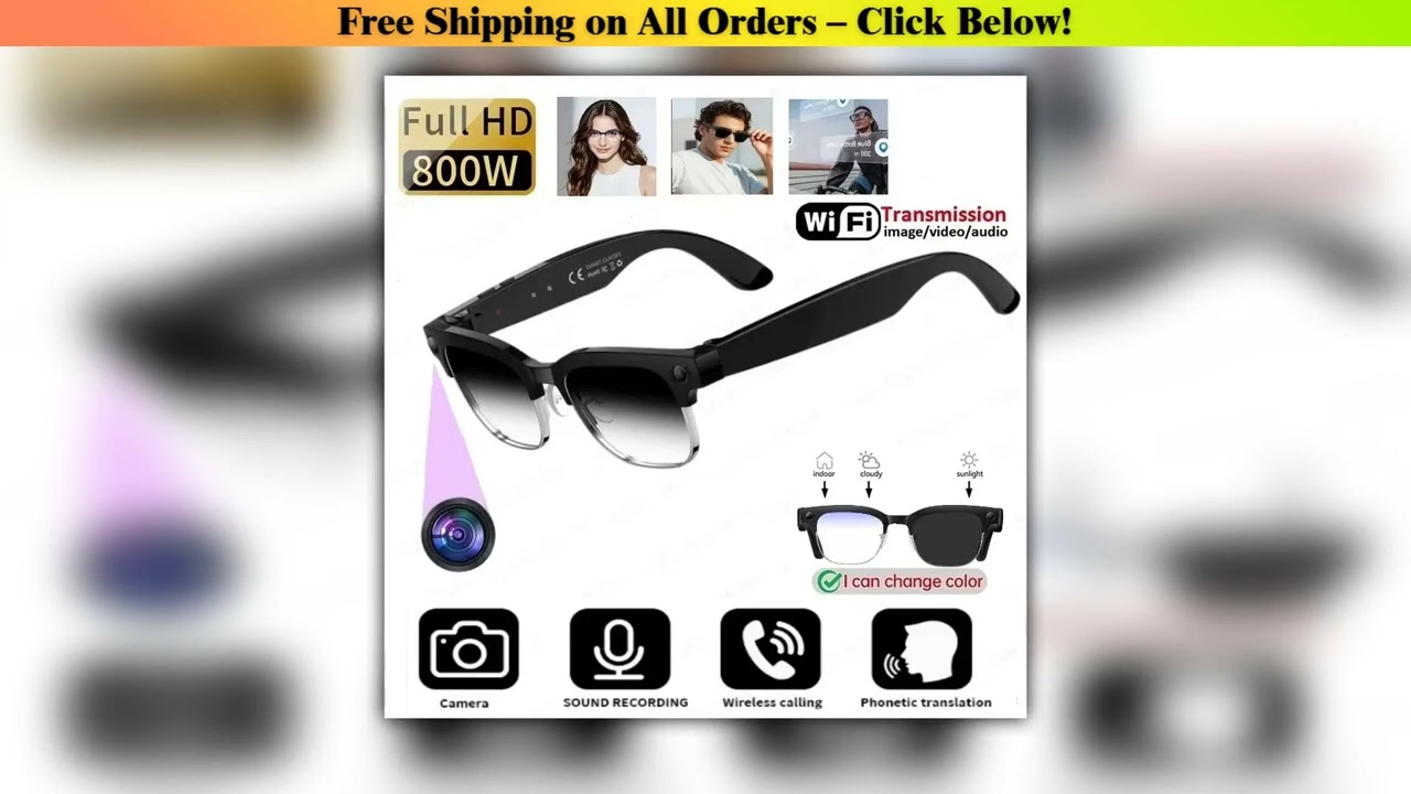 4K HD Color Changing AI Smart Glasses 800W Pixel Camera Bluetooth Call Voice Assistant Control