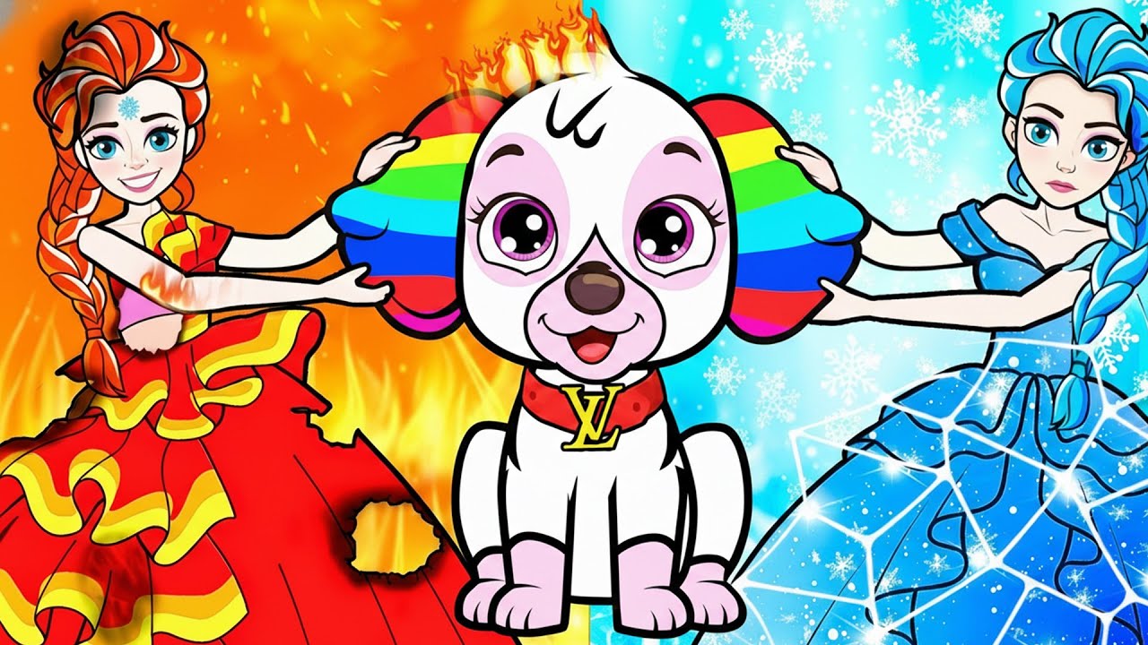 💖Paper Dolls💖 Whose Rainbow Dog Is This? Elsa Fire OR Elsa Frozen - Rapunzel Family 놀이 종이