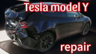 Tesla model Y body repair. Ремонт задней части Tesla model Y.#car #tesla #teslamodely #automobile