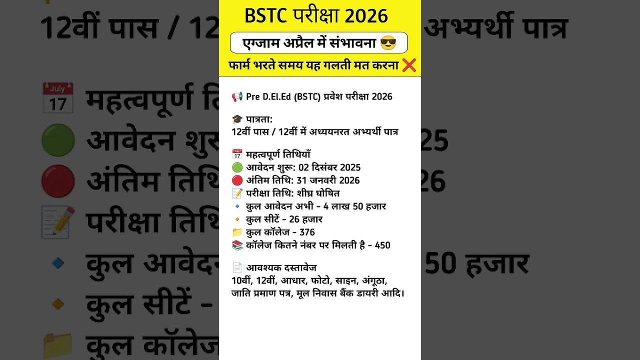 BSTC 2026 Syllabus & Exam Pattern | BSTC Exam 2026 | bstc Last form date 2026 