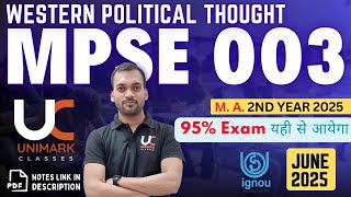 MPSE 003 June 2025 IGNOU | Important Question Notes | Western Politics Thought | Unimark Classes