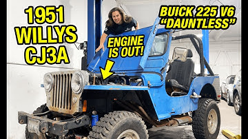 REMOVING the Buick Dauntless 225 V6 Engine from my 1951 Willys CJ3A Jeep & STRIPPING it to the Block