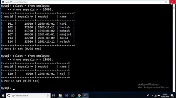 mysql database tutorial - RELATIONAL operators | MYSQL Comparison operator | SELECT STATEMENT
