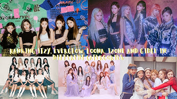 ranking itzy, everglow, loona, izone and gidle in different categories