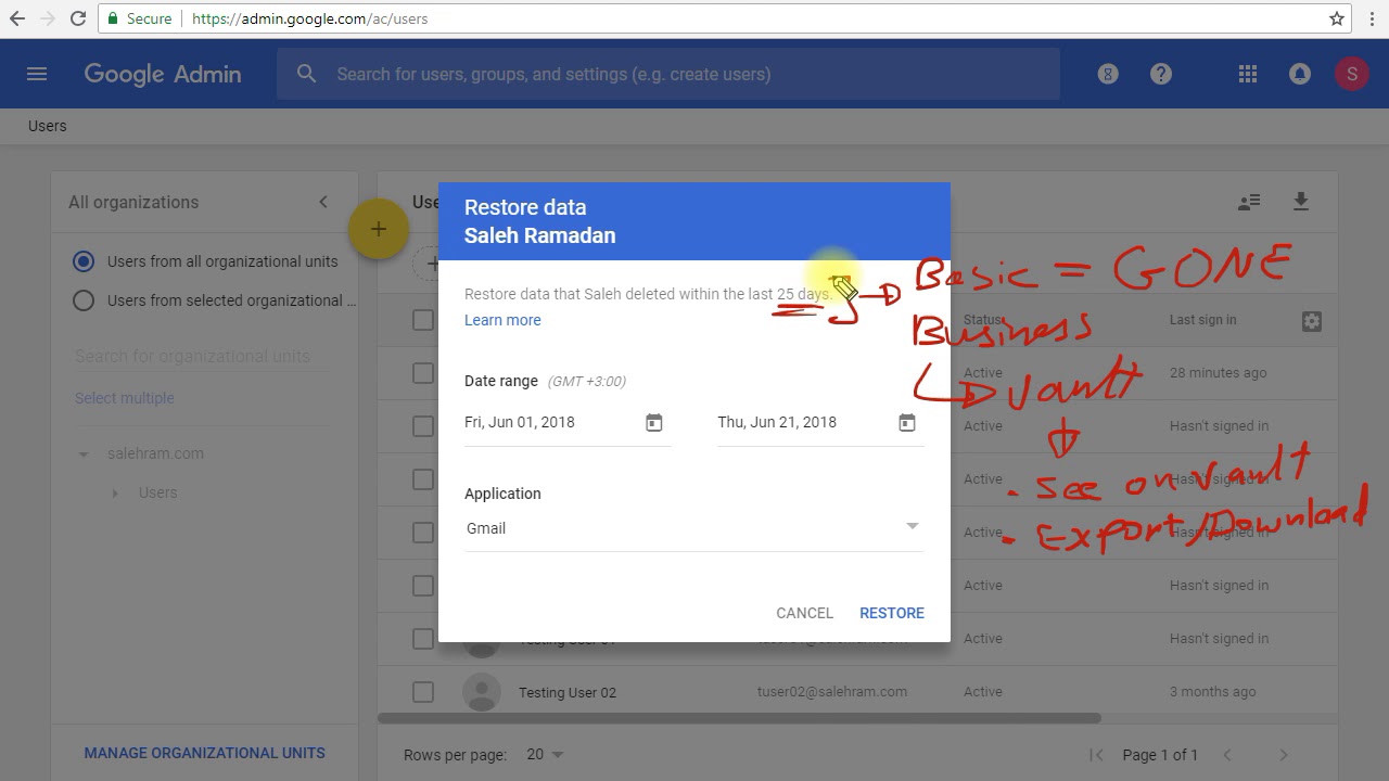 G Suite Recover Deleted User