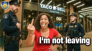 When Entitled Psycho Karen Kicks Police Car Door Open | Karens Getting Arrested By Police