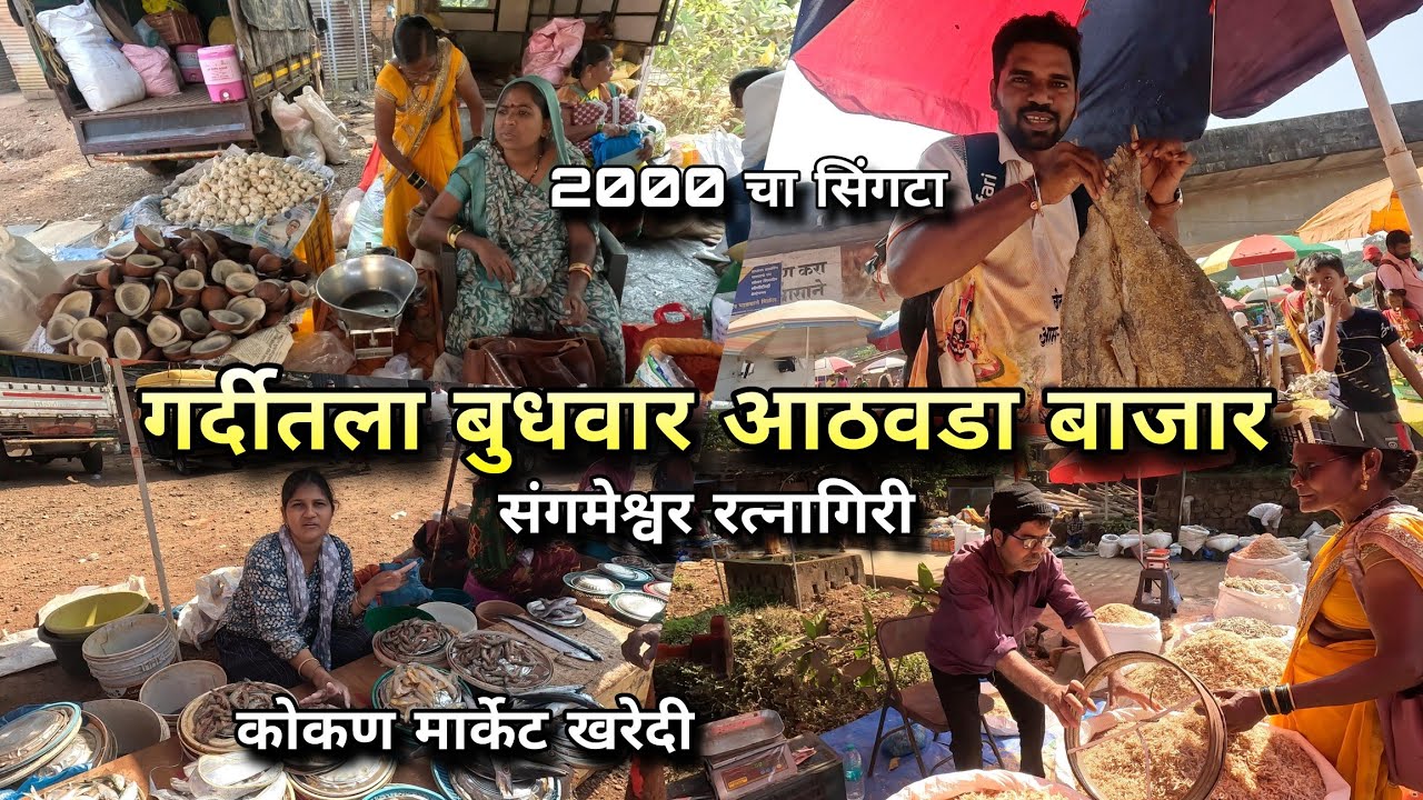 बुधवारचा आठवडा बाजार | मच्छी खरेदी - सिंगटा, टोल, कोळंबी | Sangameshwar Weekly Market / Bazar Vlog