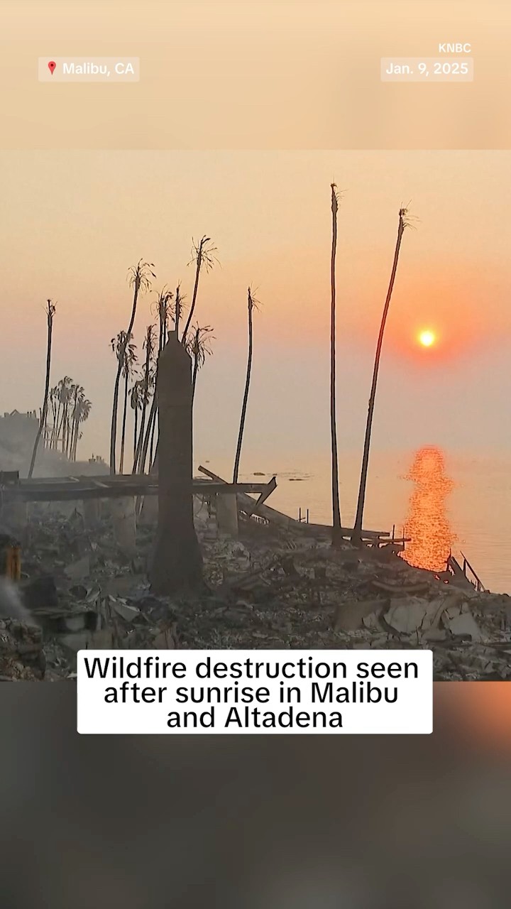 Wildfire destruction seen after sunrise in Malibu and Altadena