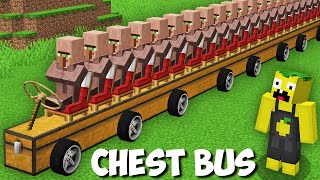 Where is THIS LONGEST CHEST BUS WITH VILLAGERS GOING in Minecraft ? NEW LONG CHEST BUS !