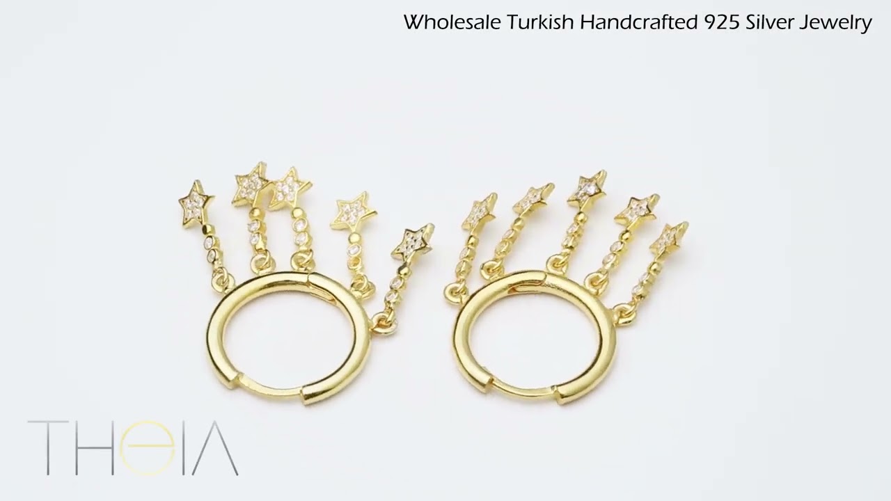 Shaker Star Charms Hoop Earrings Wholesale Silver Jewelry