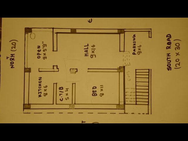 20 × 30 south face house plan map naksha