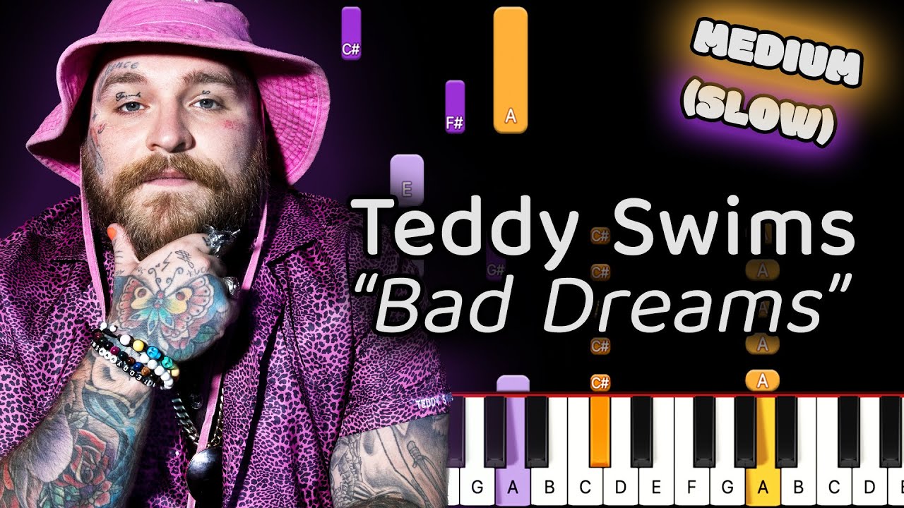 Learn To Play Bad Dreams Teddy Swims on Piano! (Medium) SLOW 50% Speed