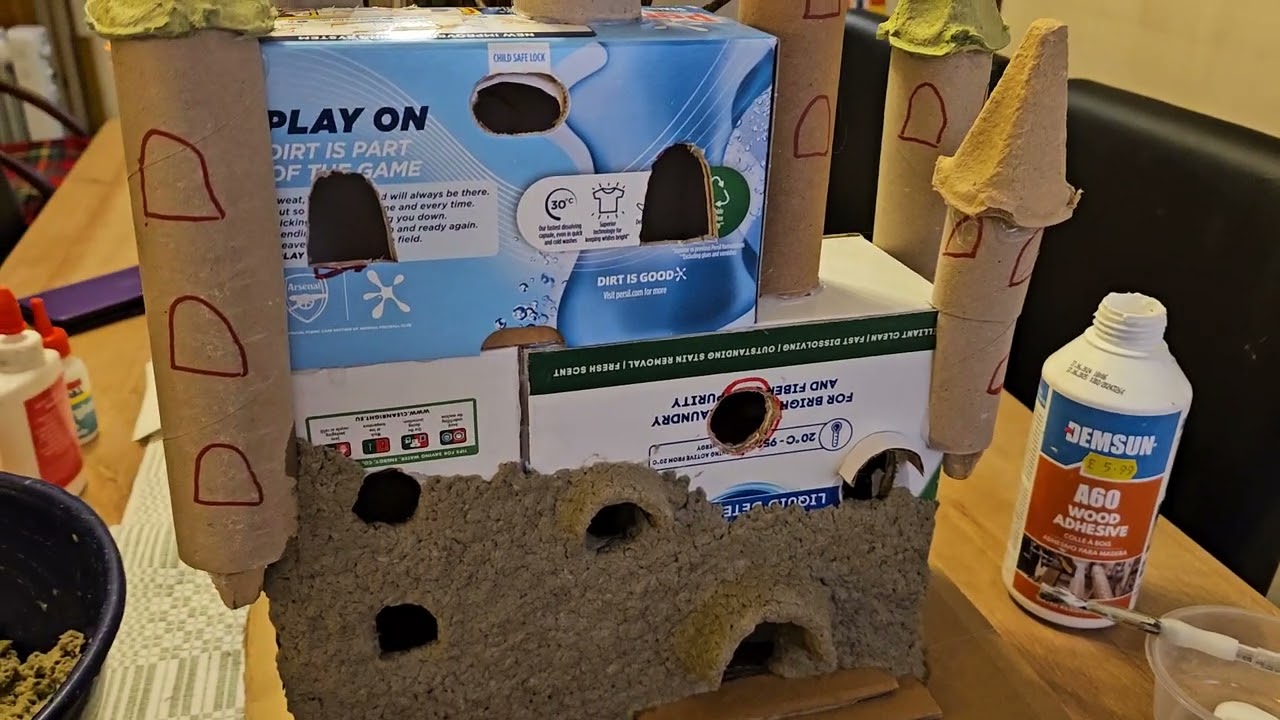 The Castle made from recycling boxes and egg trays, video number 3. #artprojects #recycling_ideas 