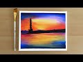 Sunset Lighthouse Seascape Painting for Beginners || Acrylic Painting Tutorial